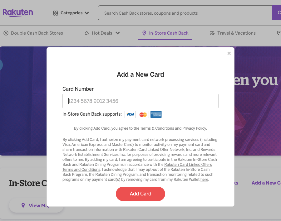 Rakuten Add Credit Card Number Window