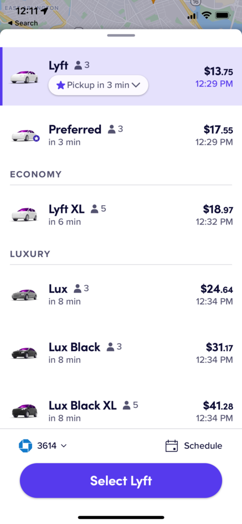 Lyft Car Selection